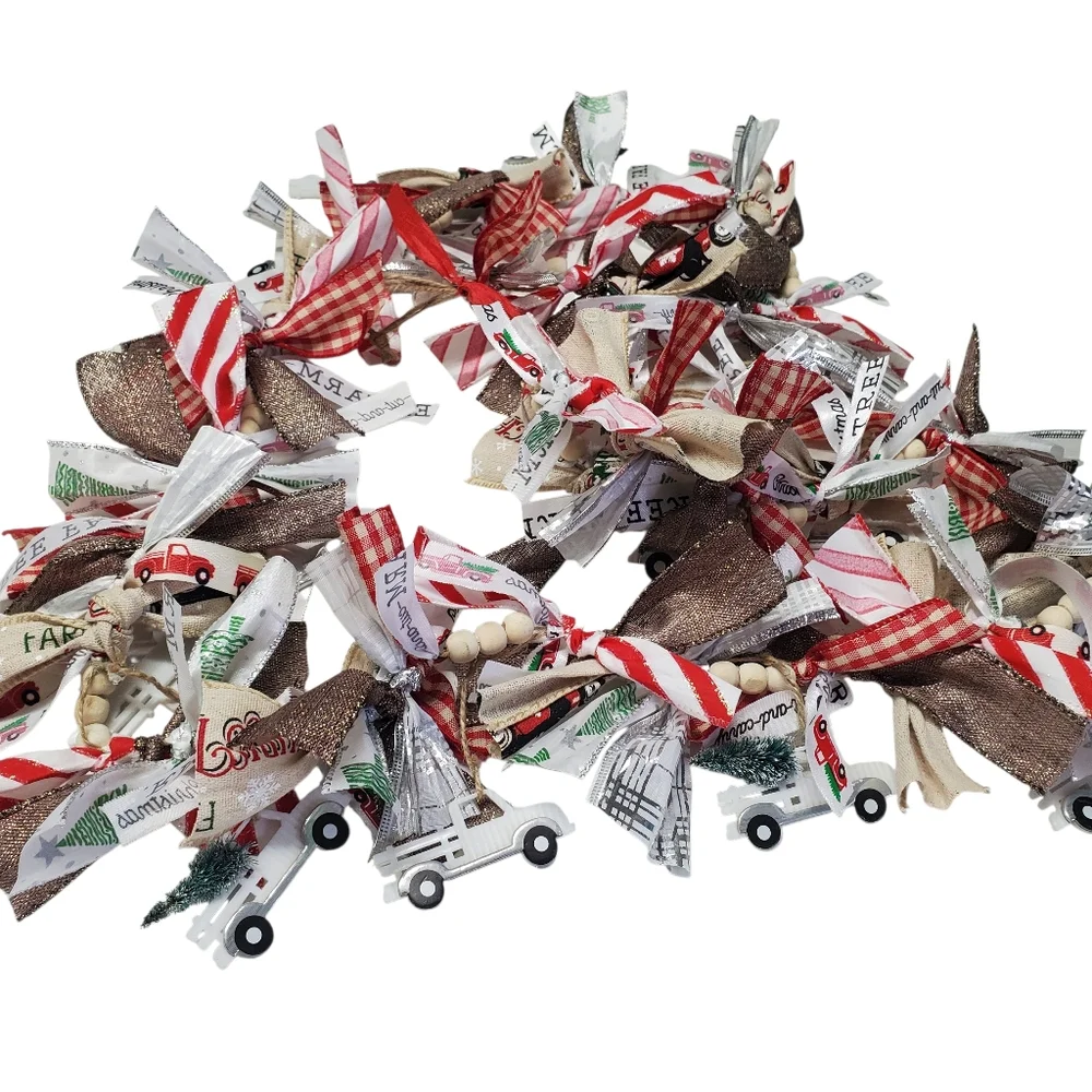 New Festive Ribbon Garland with Farmhouse White Trucks & Trees
